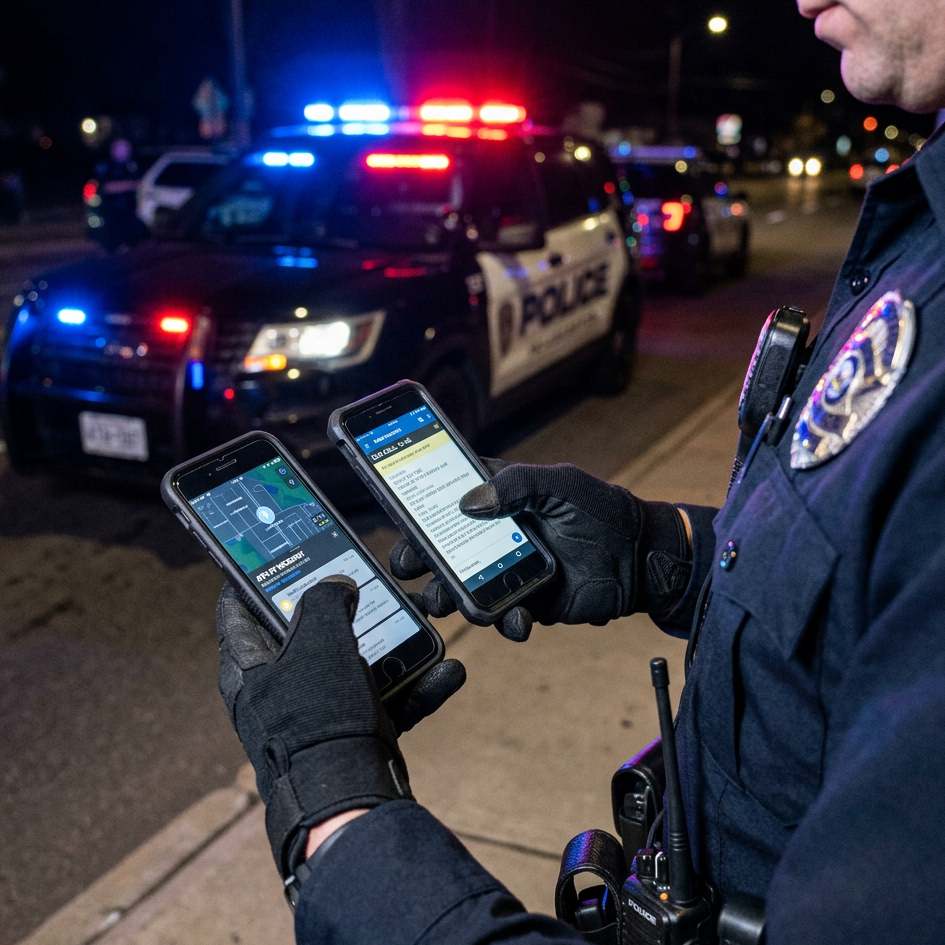 policeman holding phones